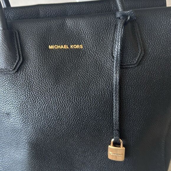 Michael Kors Mercer Large Satchel Black Leather Handbag Top Zip Closure Bag GUC - Picture 10 of 14